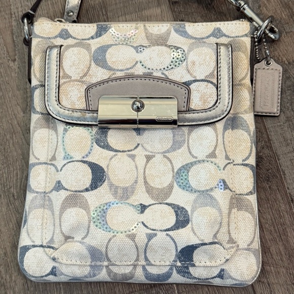 COACH Pewter/Silver & Multi Blues Crossbody Bag with Sequin Detailing - Picture 2 of 12